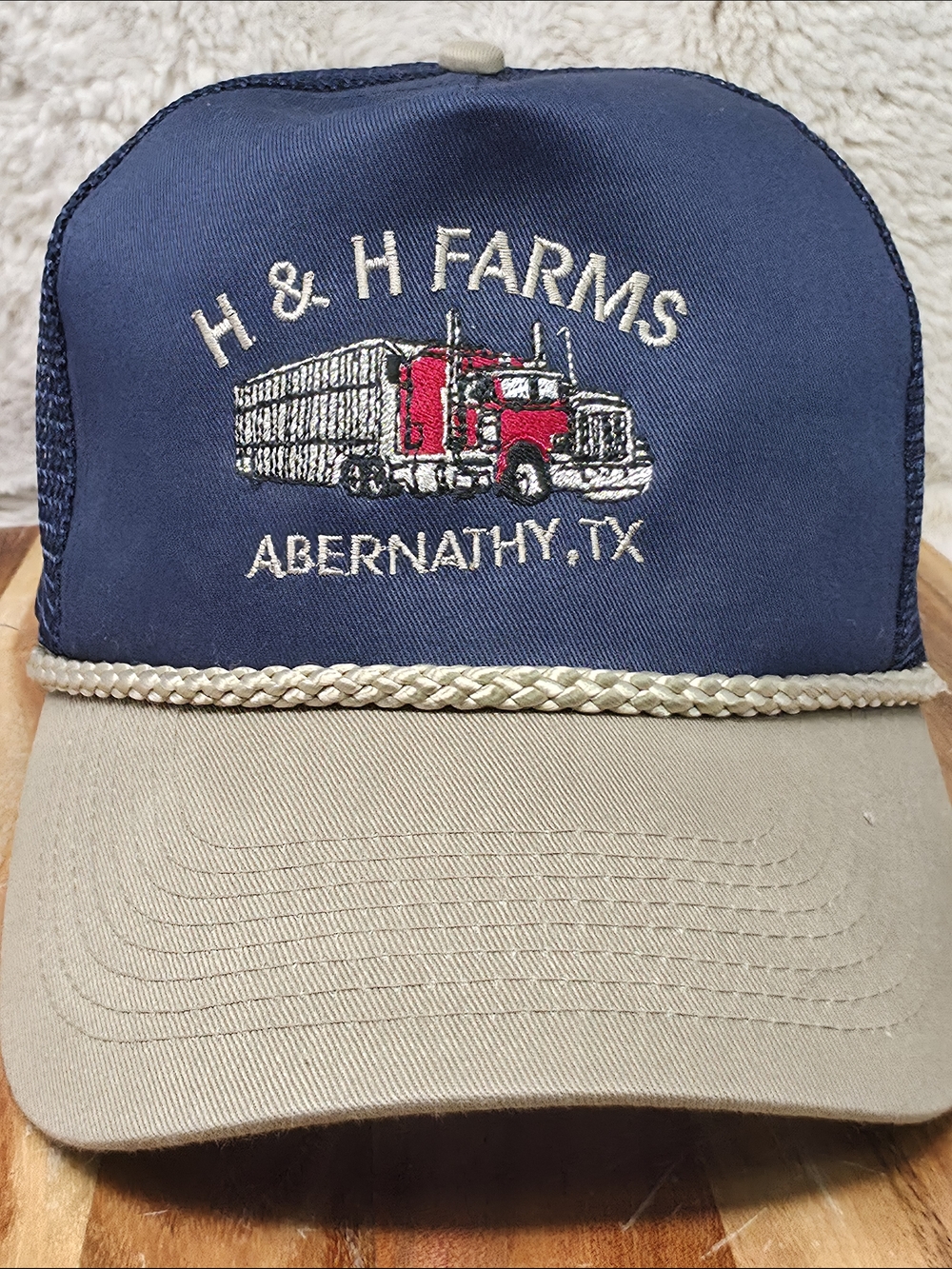 H&H Farms Abernathy TX Navy and Khaki Trucker Hat